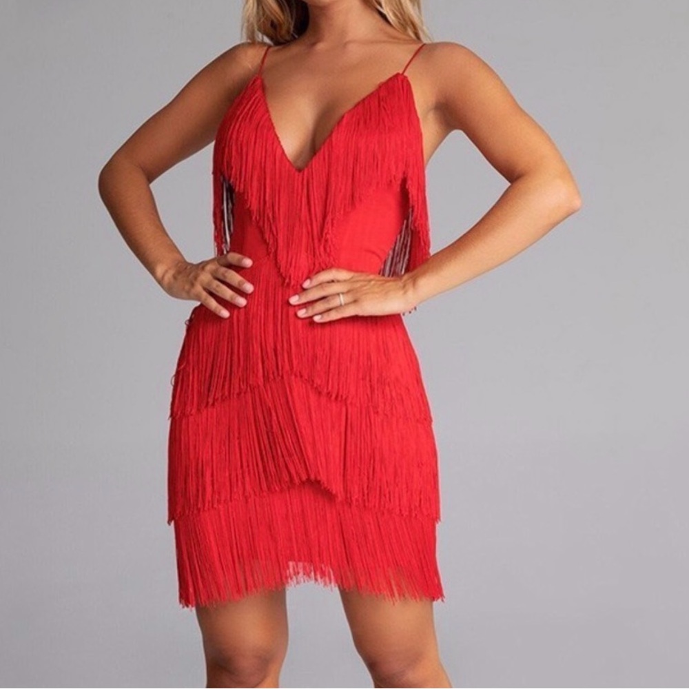 Meshki red fringe dress